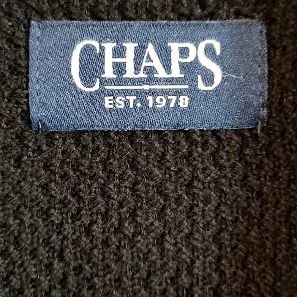 Chaps Mens Pullover Sweater Black Textured Ribbed Quarter Zip 100% Cotton XL